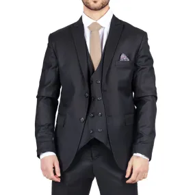 Men's Black Suit Double Breasted 3 Piece Formal Dress