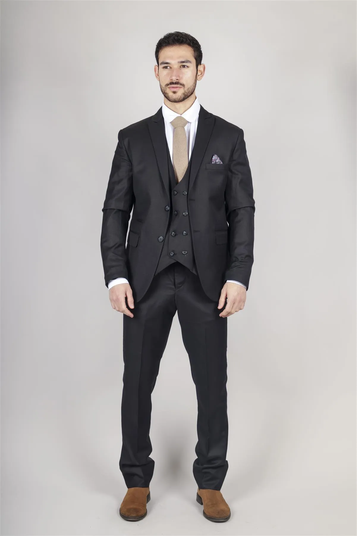 Men's Black Suit Double Breasted 3 Piece Formal Dress