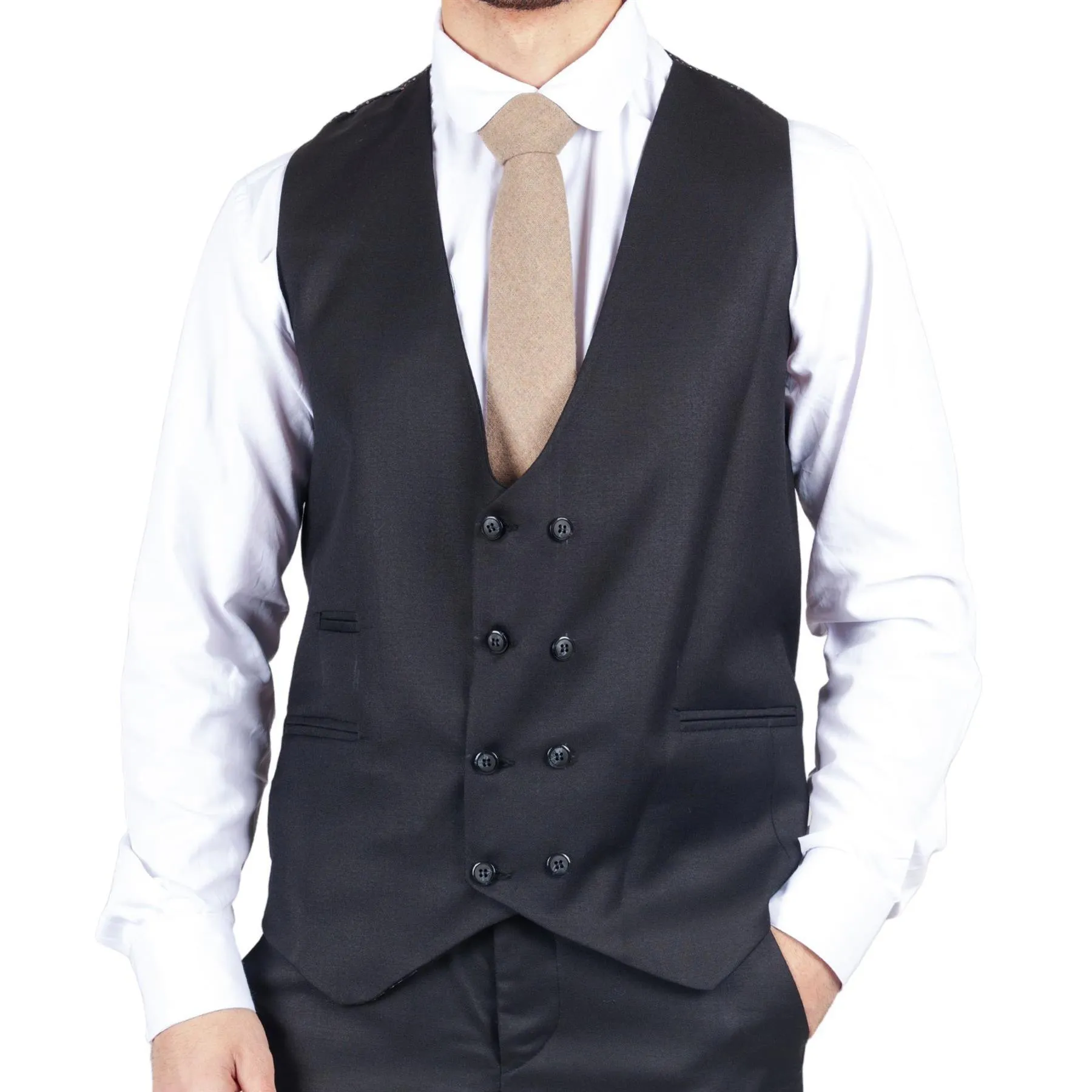 Men's Black Suit Double Breasted 3 Piece Formal Dress