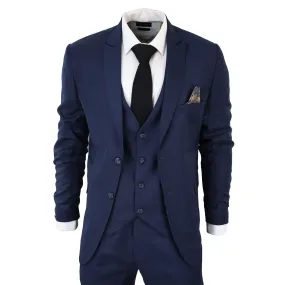 Men's Classic Navy Blue Suit 3 Piece Tailored Fit Vintage Office Wedding Prom