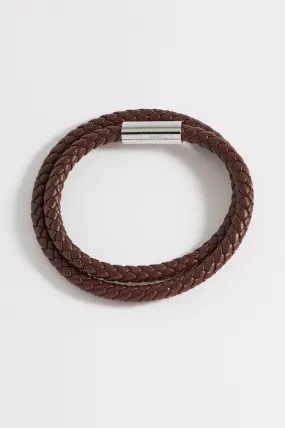 Mens Leather Double Plaited Bracelet