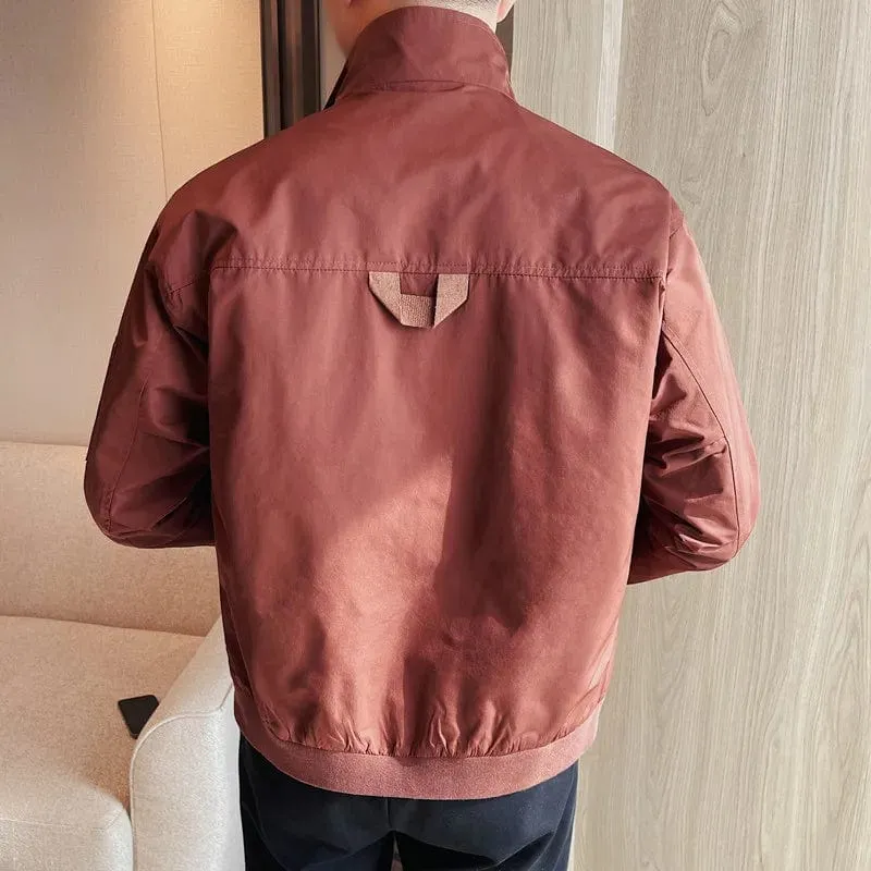 Men's Stand Collar Jacket – Casual Business Coat with Large Pockets and Zipper for Streetwear