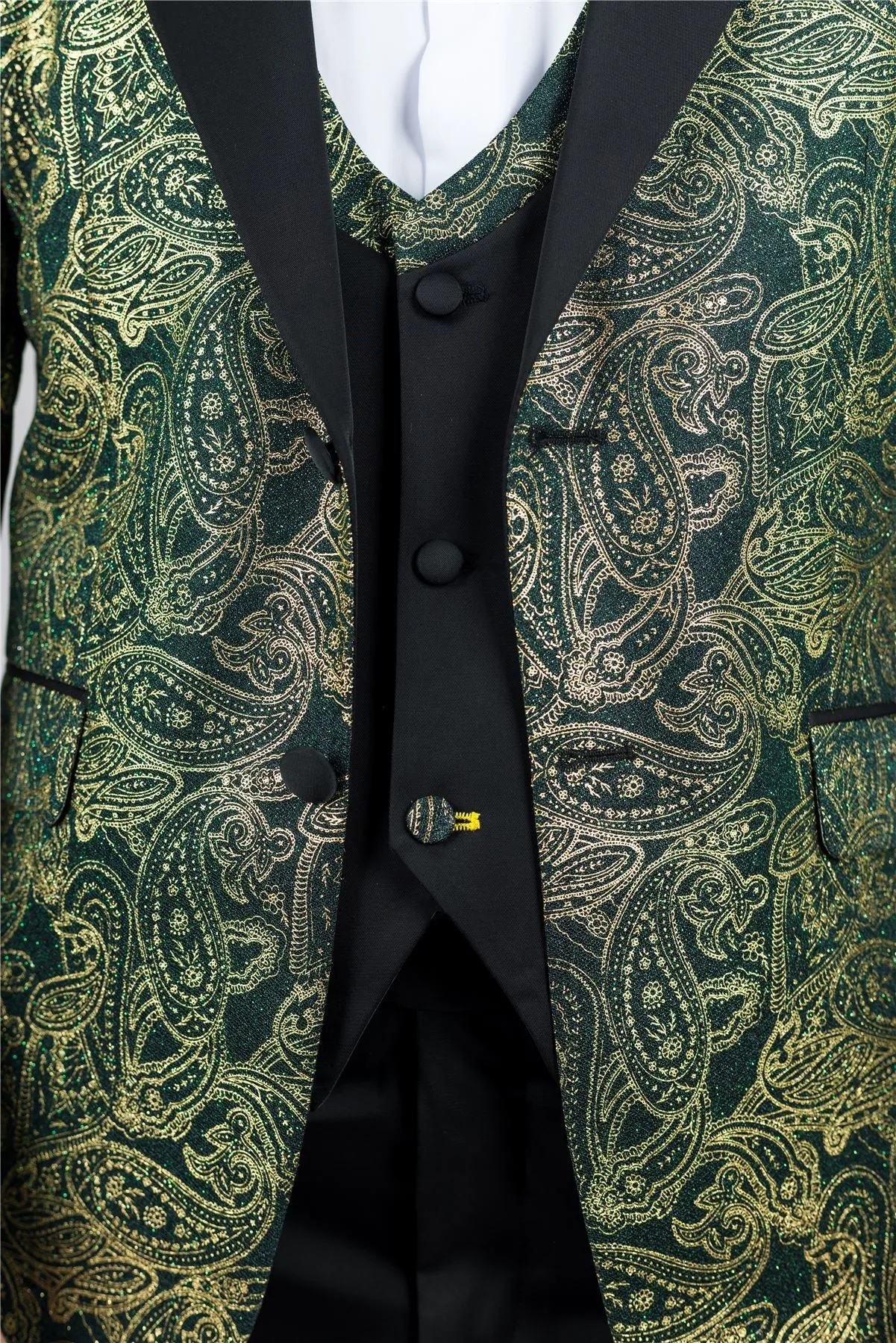 Men's Suit 3 Piece Green Paisley Tailored Fit Wedding Tuxedo