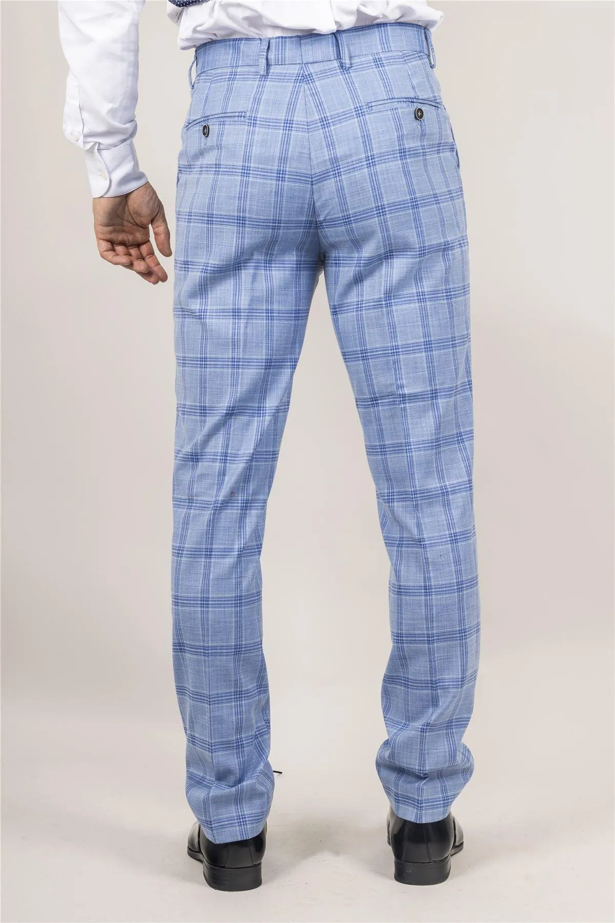 Men's Trousers Light Blue Checked Casual Formal Pants