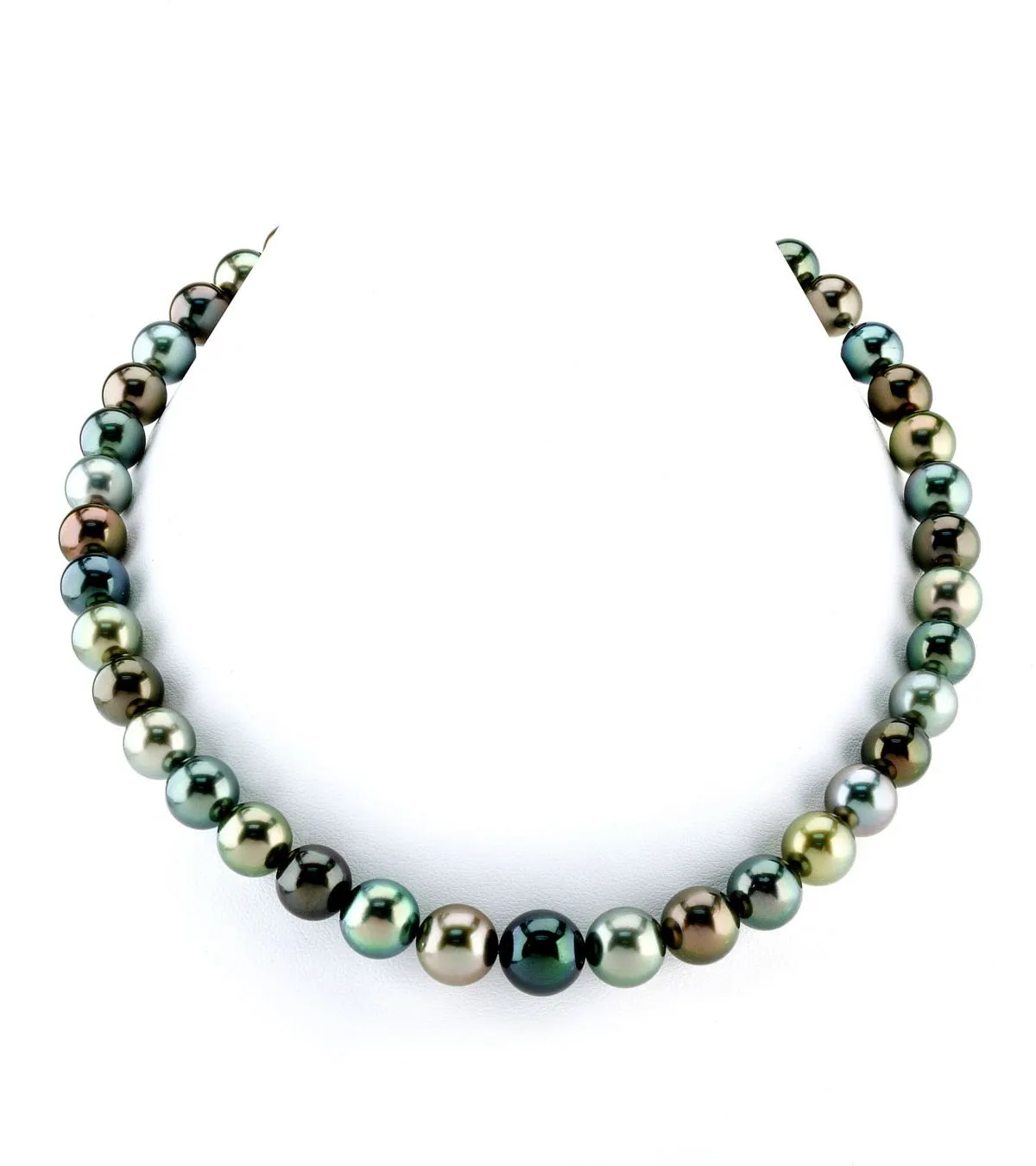 Multi-Color True Round Tahitian Pearl Necklace, 8.0-10.0mm - AAAA Quality