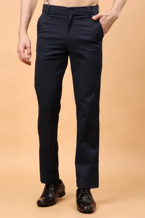 Navy Blue Textured Stretch Trousers