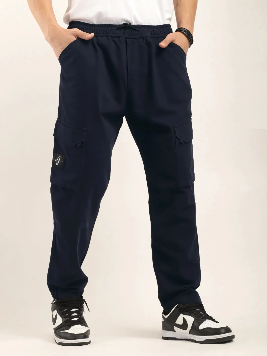 Navy Cotton Stretch Plus Size Cargo