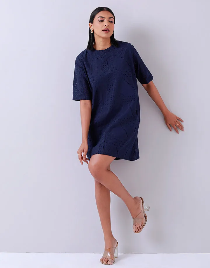 Navy Shift Dress with Cut Lawn