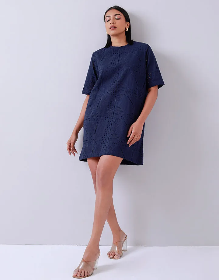 Navy Shift Dress with Cut Lawn