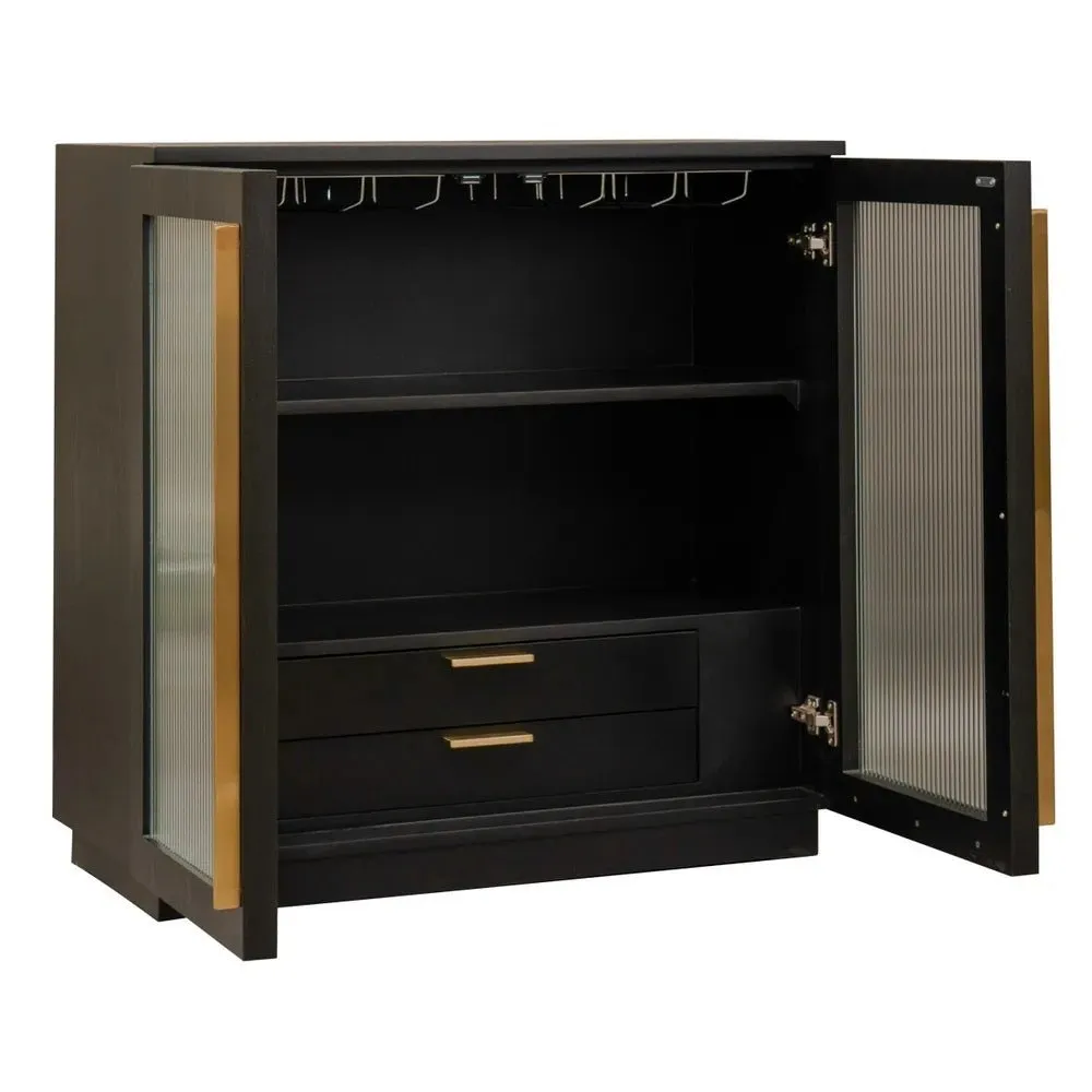 New York Oak Bar Cabinet - Black