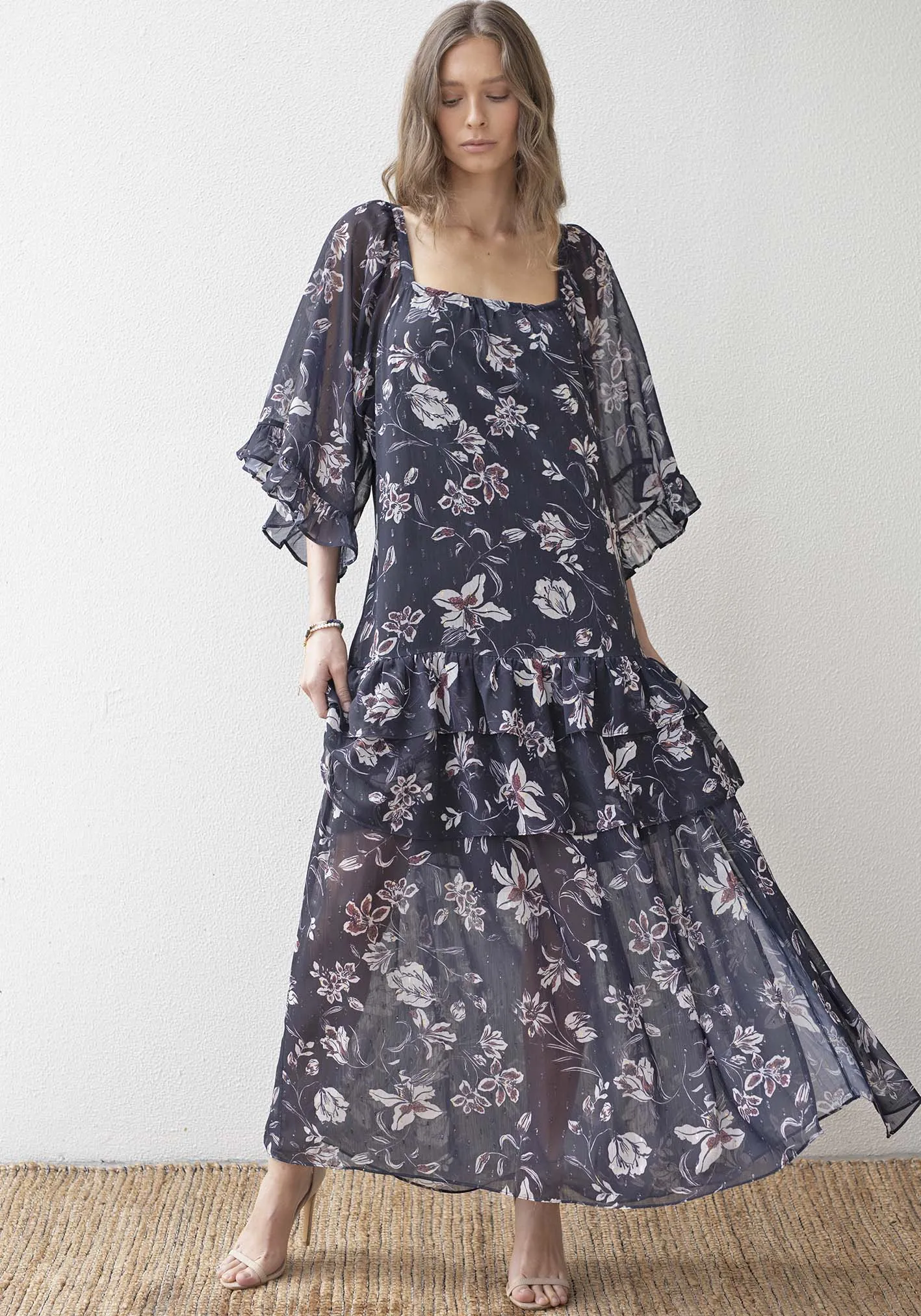 Night Games Floral Maxi Dress with Sleeves