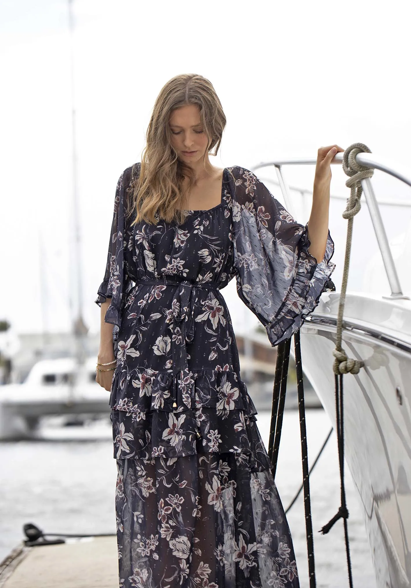 Night Games Floral Maxi Dress with Sleeves