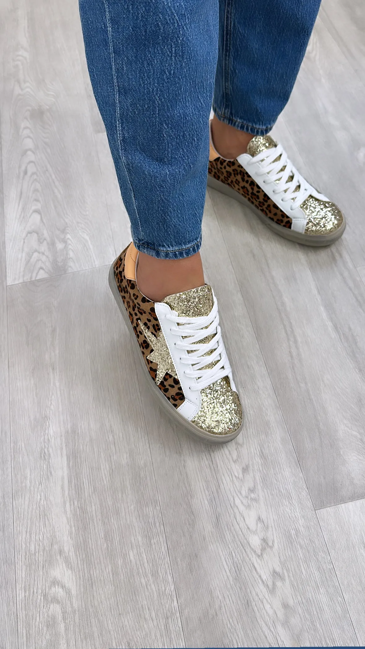 Nuala Leopard Glitter Star Trainers