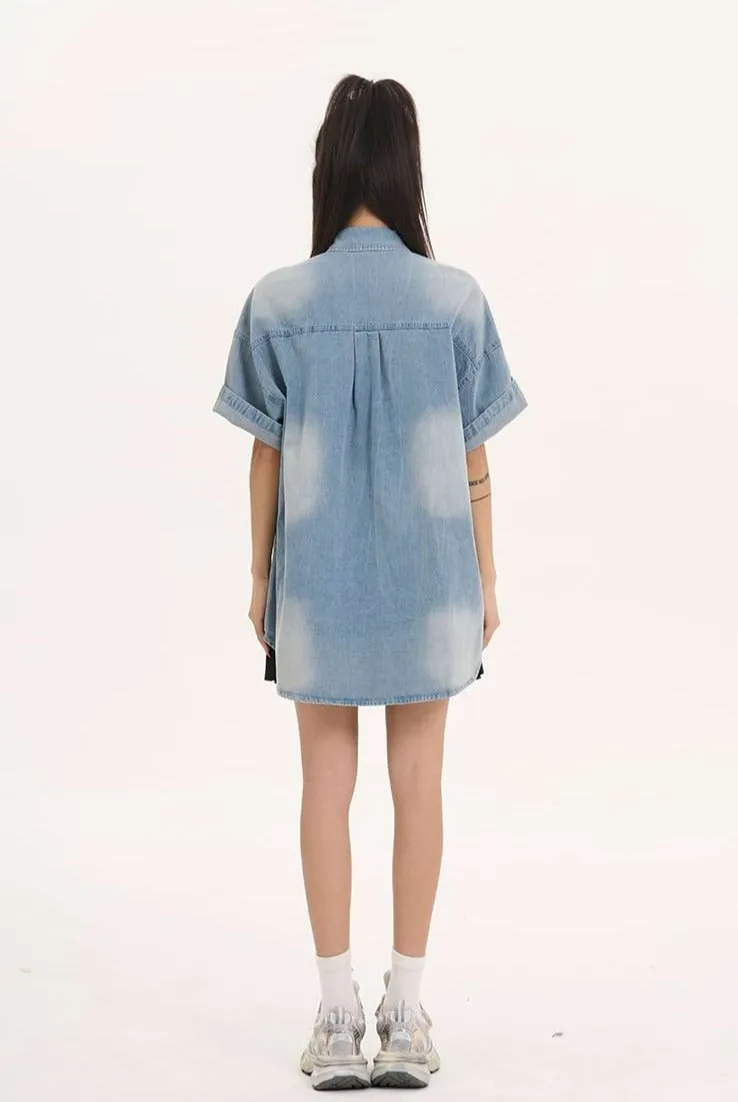 Oversized Faded Denim Button Top