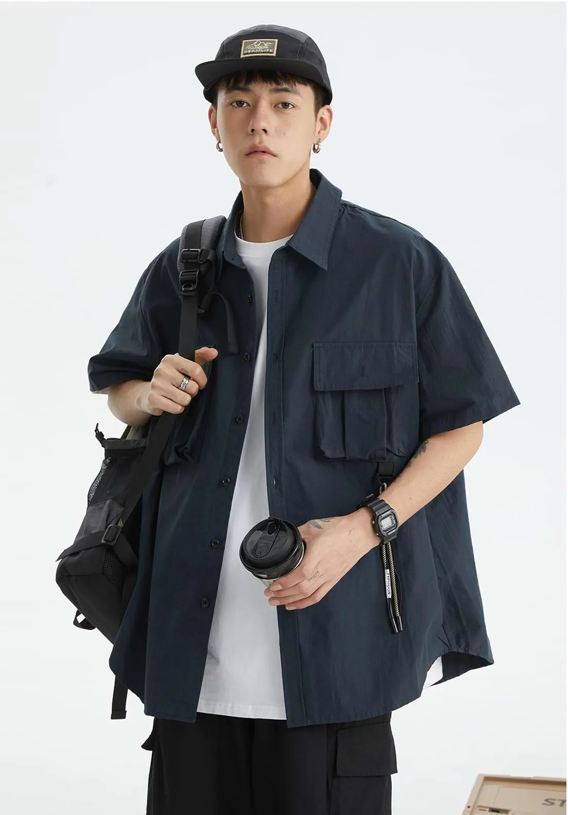 Oversized Short Sleeve Button Shirt