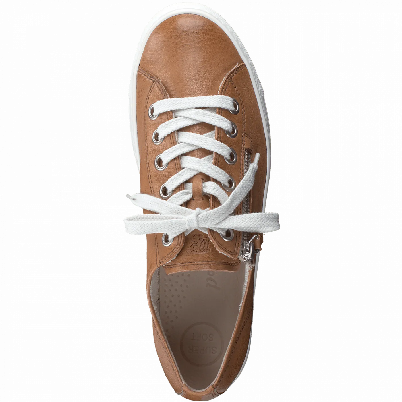 PAUL GREEN Tan leather trainer with zip detail 5206