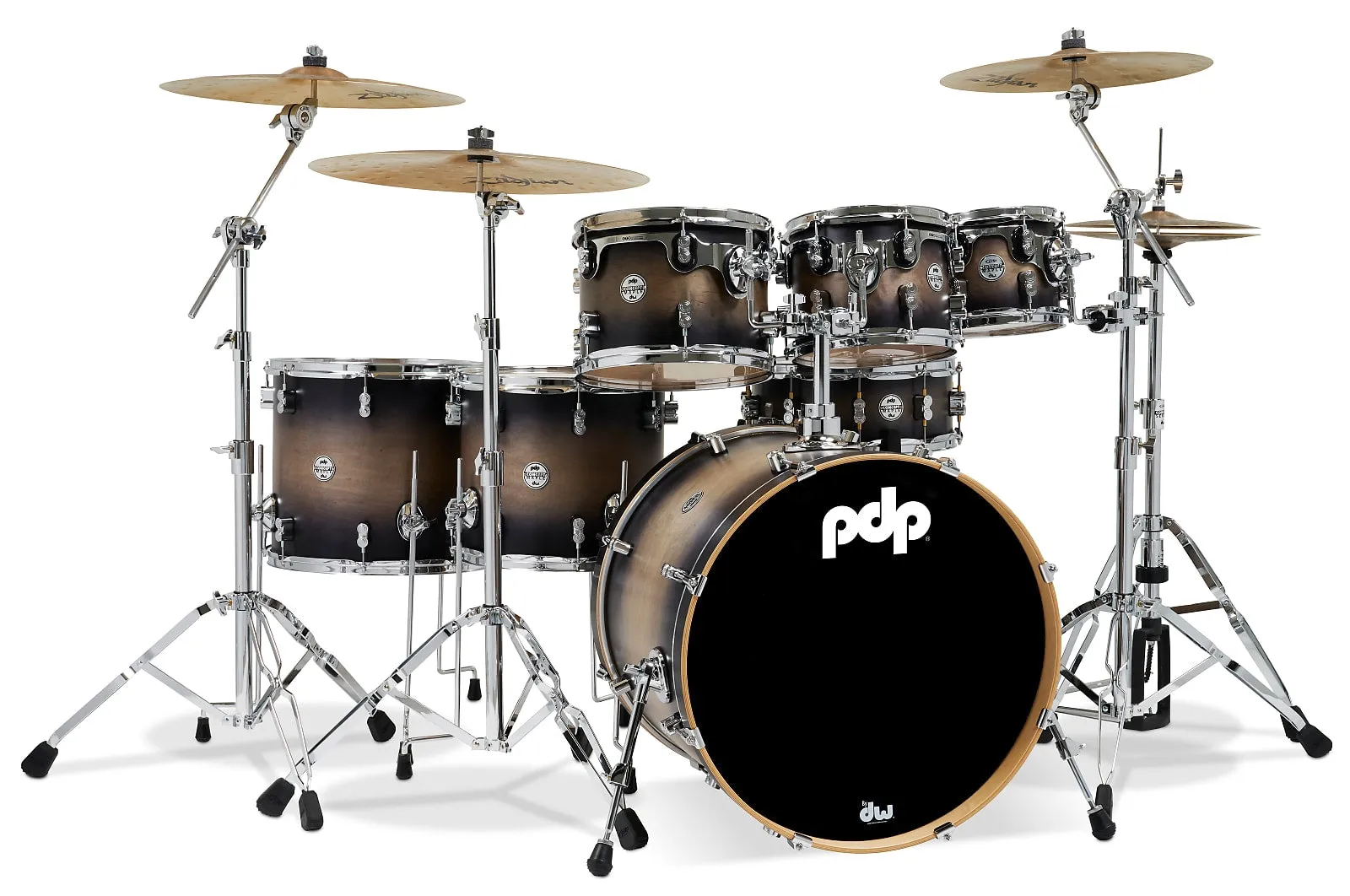 PDP Concept Maple Satin Charcoal Burst Drum Set - 22, 8, 10, 12, 14, 16, 5.5x14 - PDCM2217SCB