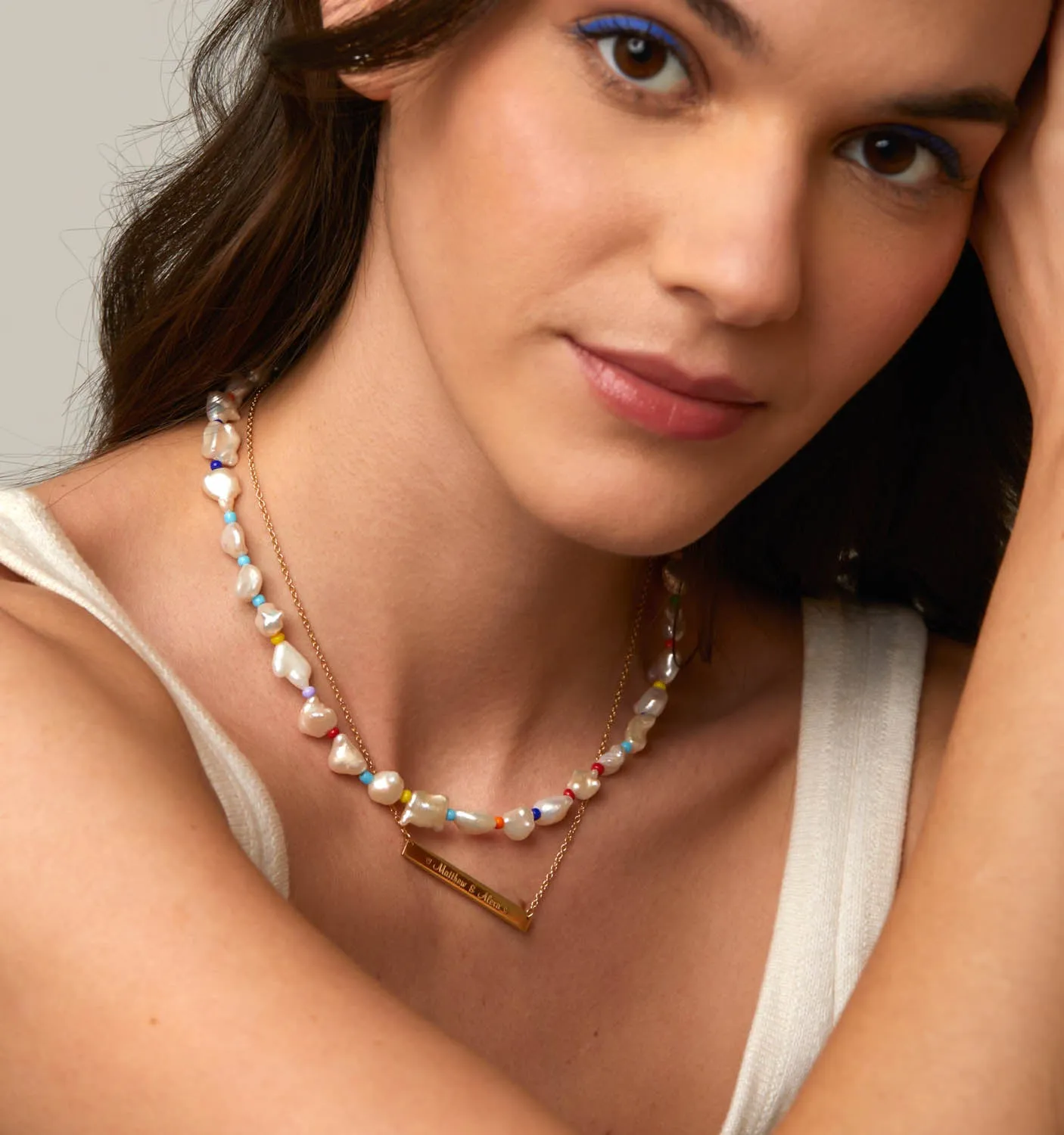 Pearl Necklace With Color Beads