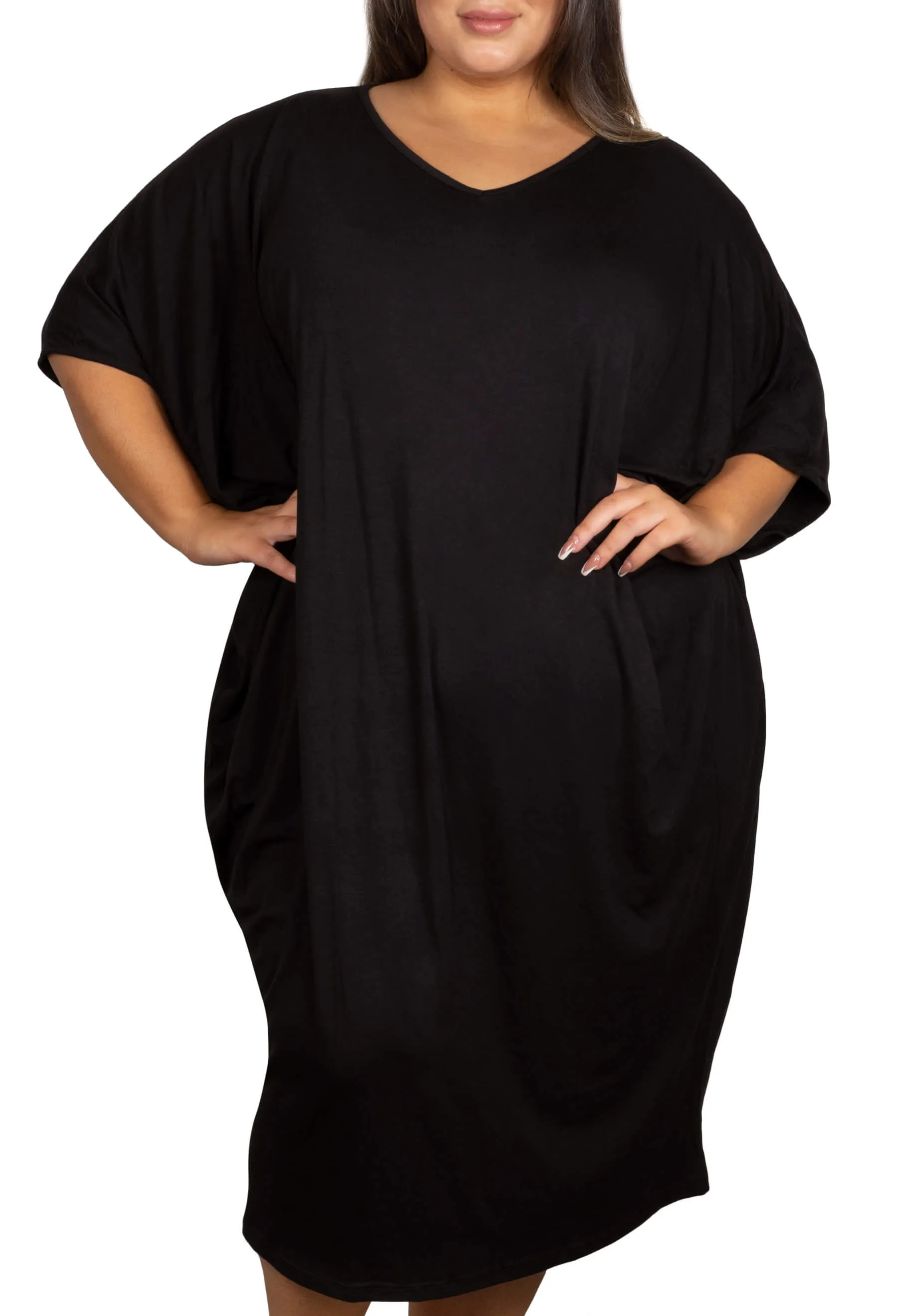 Plus Size Bamboo V Neck Draped Dress