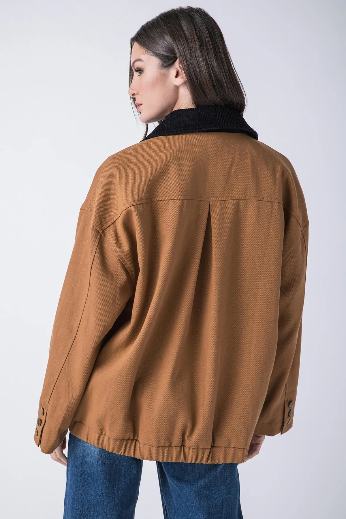 Promesa Corduroy Collar Oversized Twill Utility Jacket