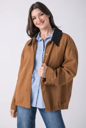 Promesa Corduroy Collar Oversized Twill Utility Jacket