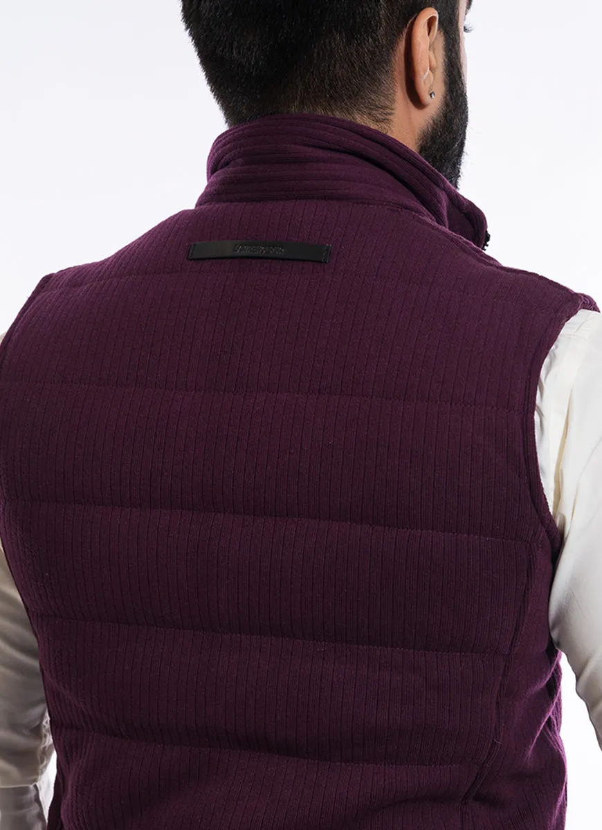 Puffer Jacket - Knitted Maroon Self Stripes