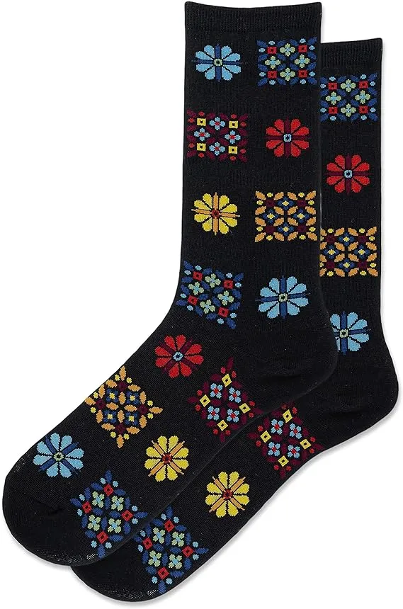 "Floral Geo" Cotton Crew Socks by Hot Sox - Medium