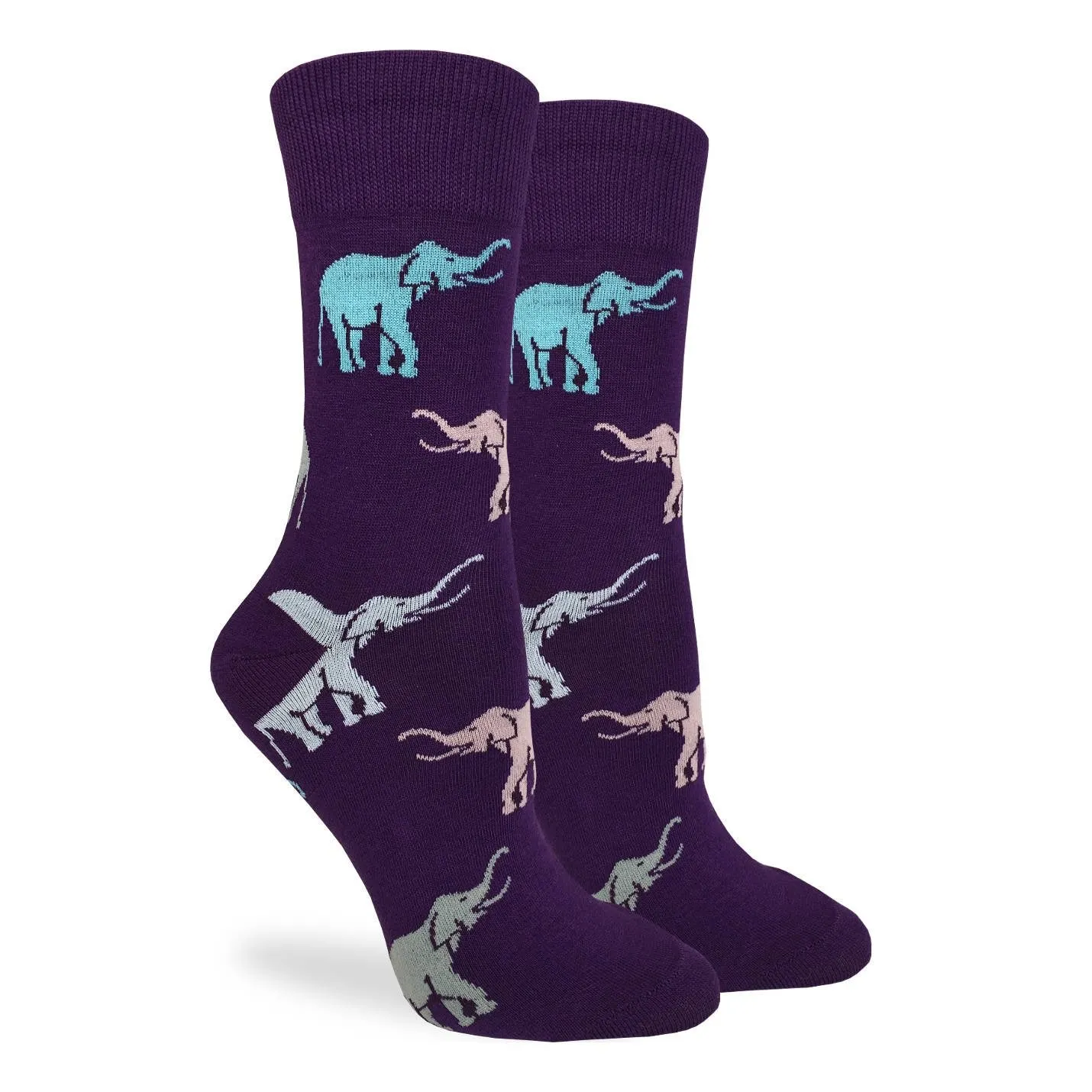 "Purple Elephant" Cotton Crew Socks by Good Luck Sock - SALE