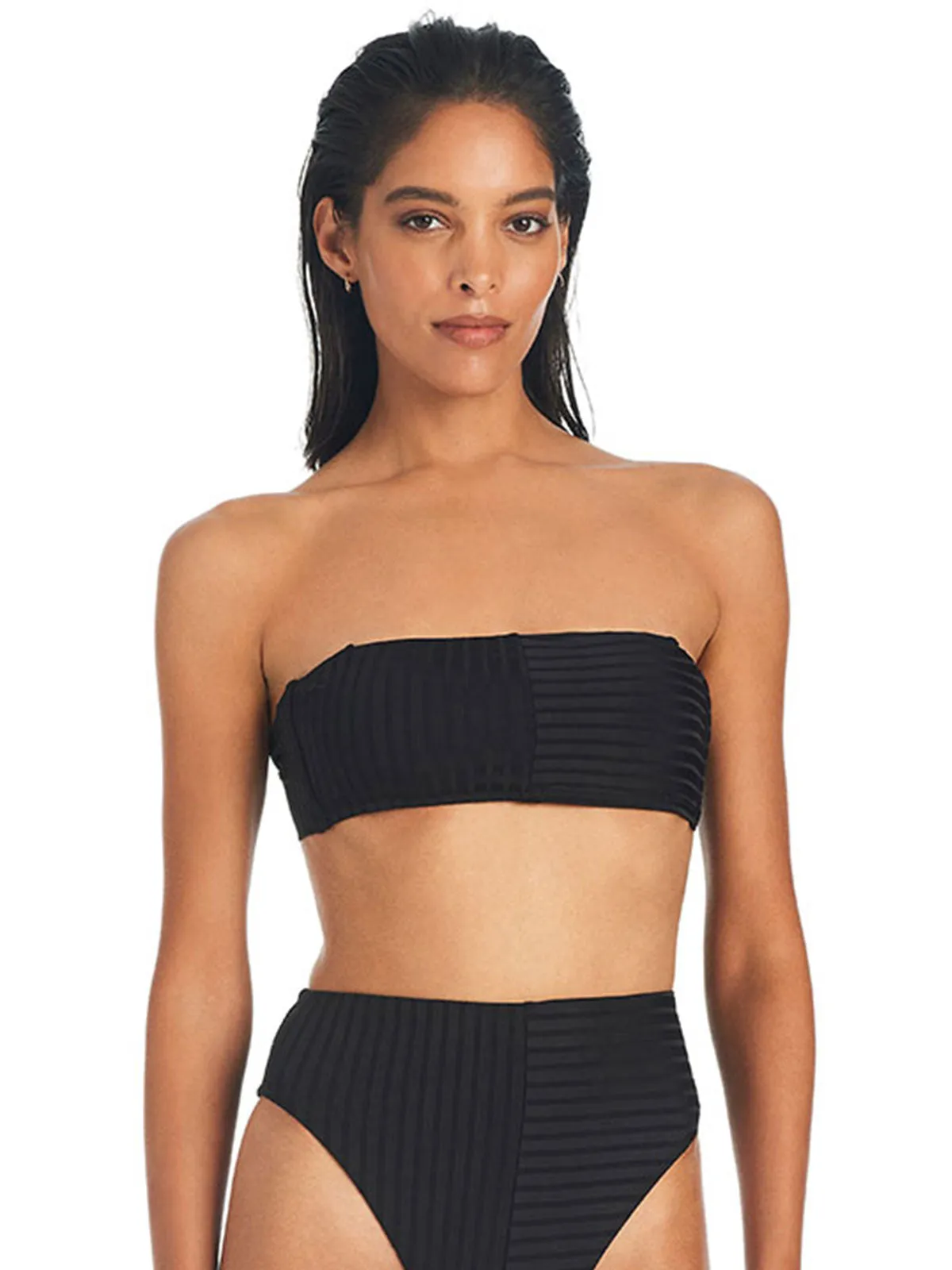 Refresh Rib Bandeau Bikini Top Black