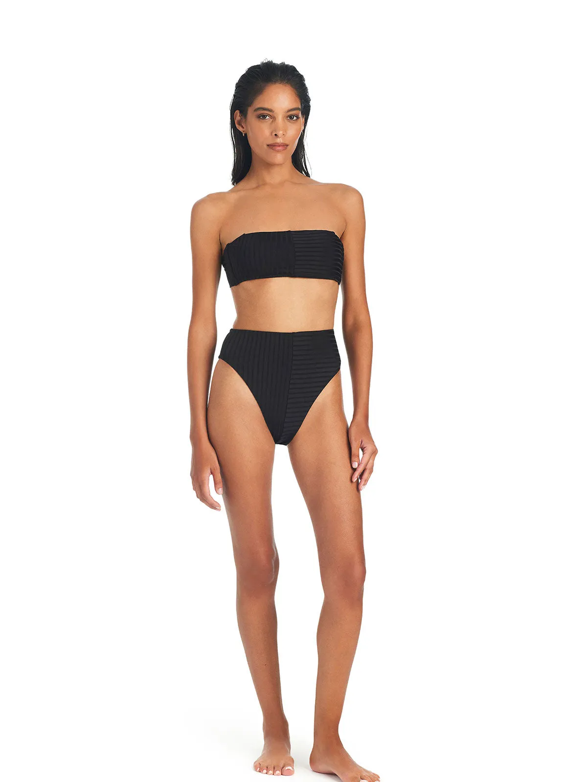 Refresh Rib Bandeau Bikini Top Black