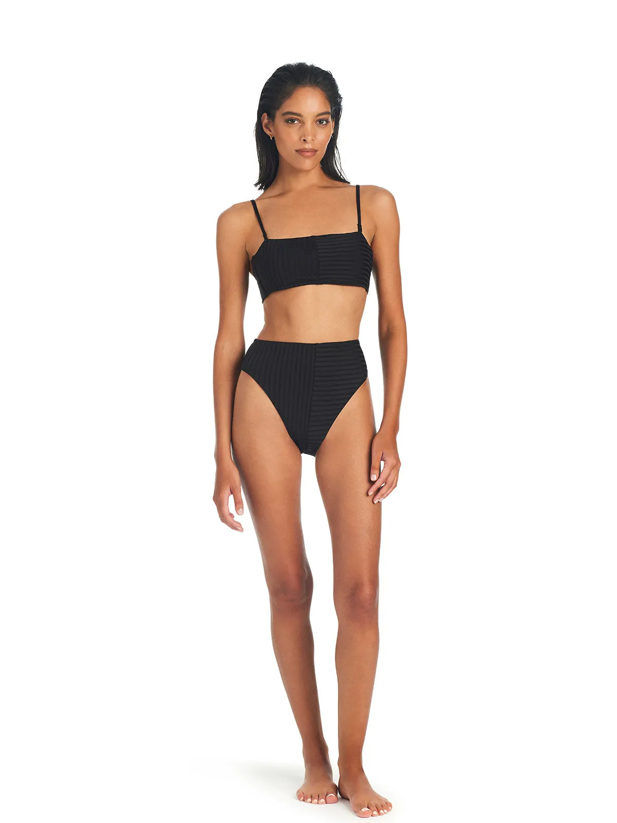 Refresh Rib Bandeau Bikini Top Black