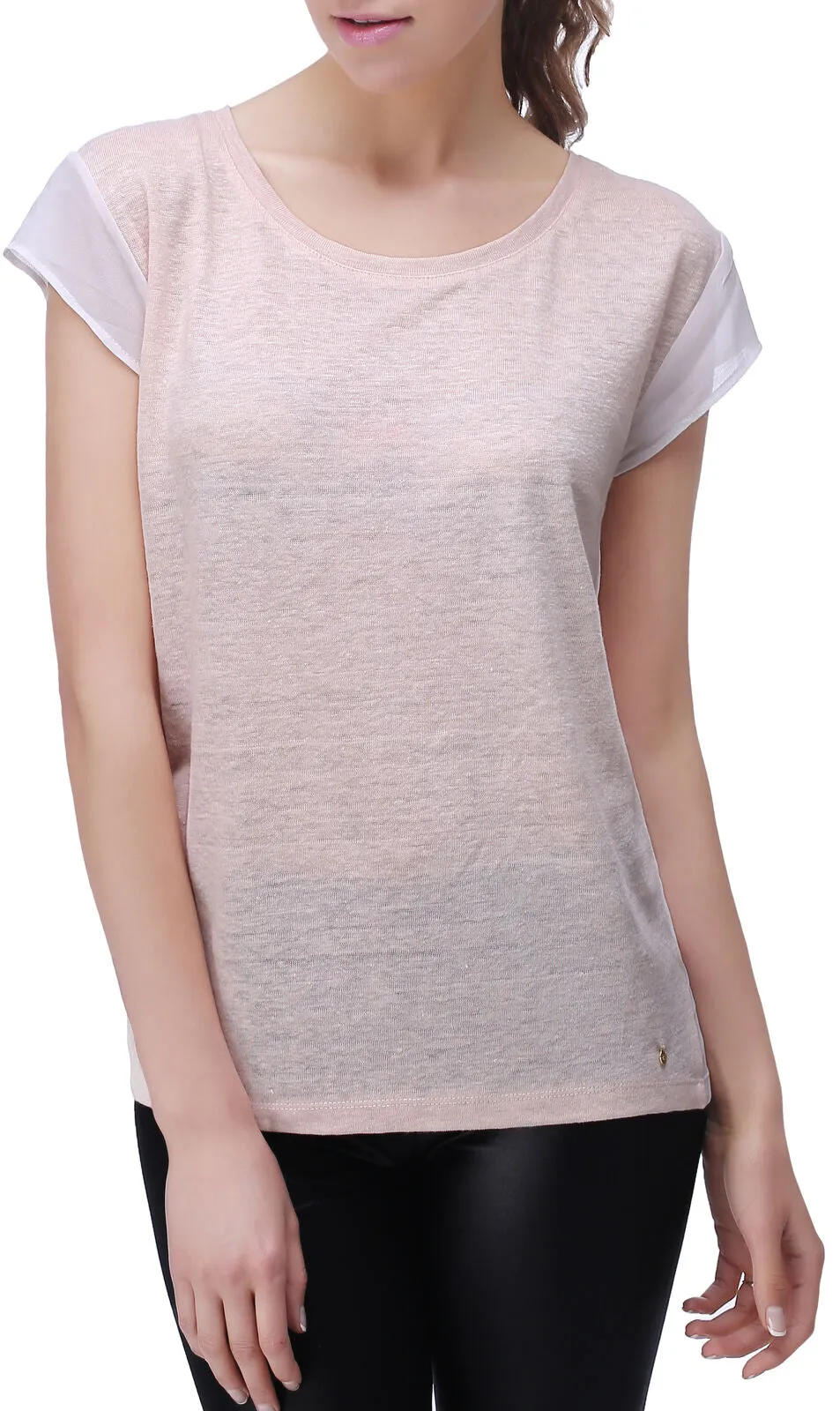 RH Women's Casual Linen T-Shirt w/ Chiffon Short Sleeve Tops Blouse Shirt RH2040