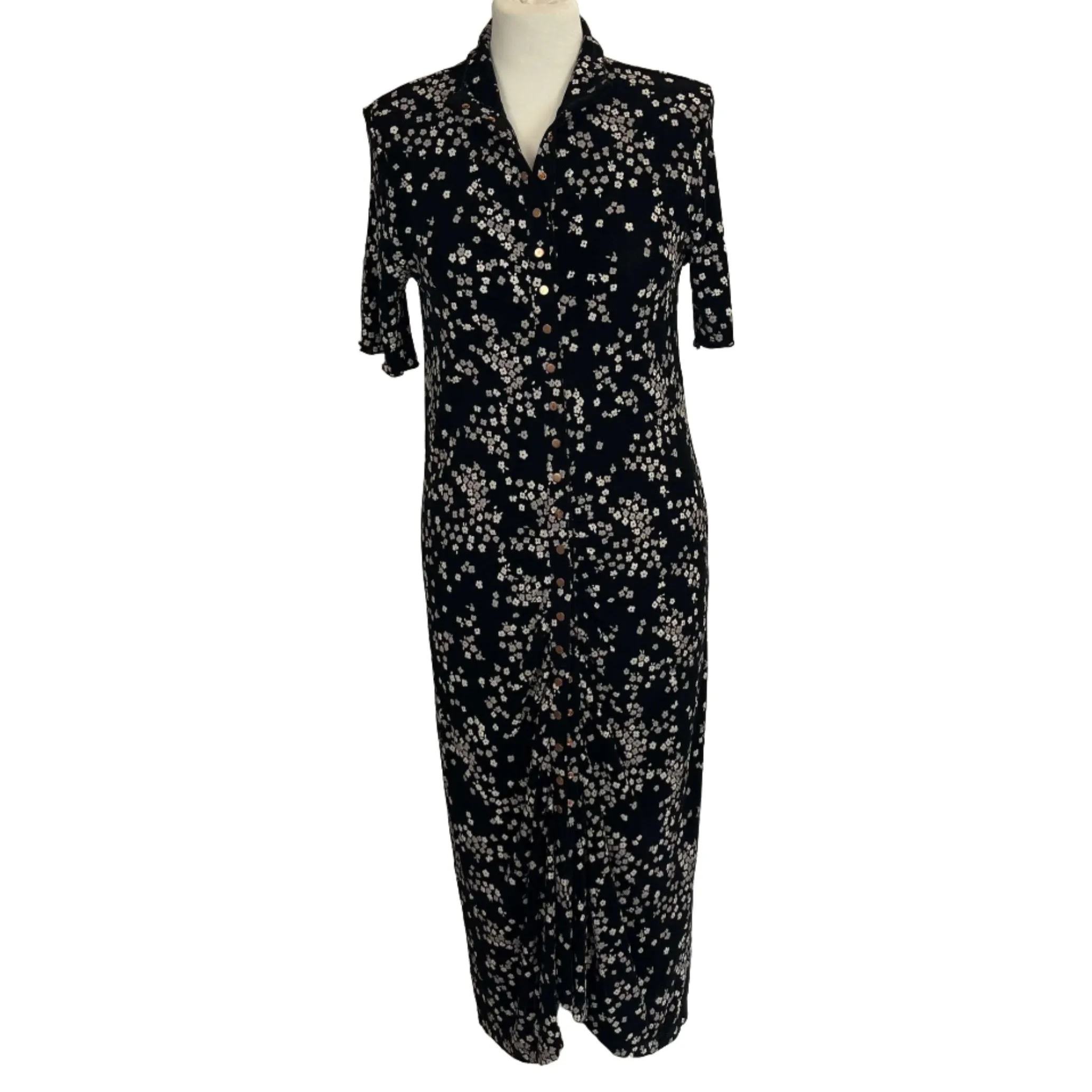 See by Chloe Black Floral Button Down Maxi Dress XL