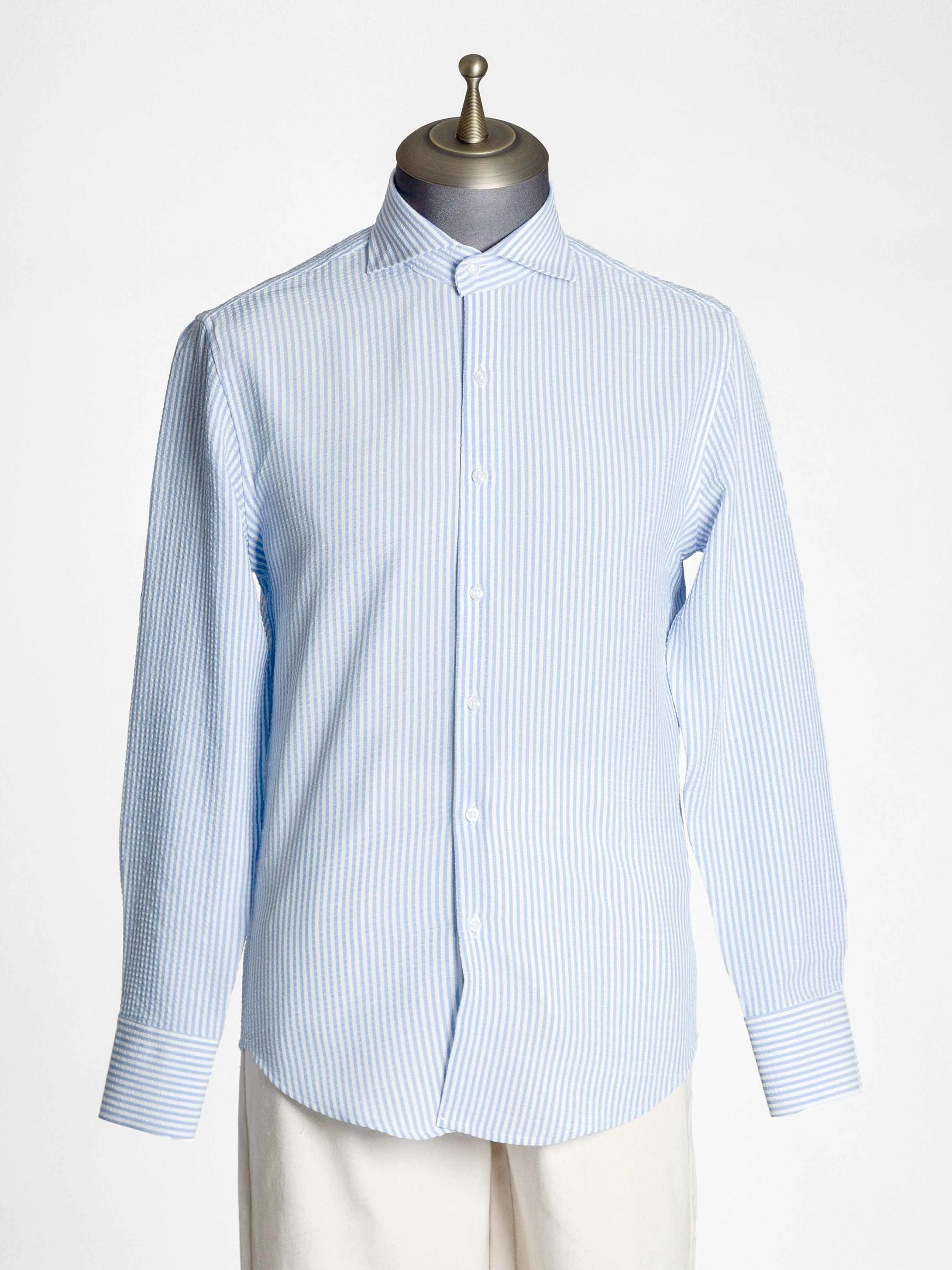 Seersucker Striped Shirt - Light Blue