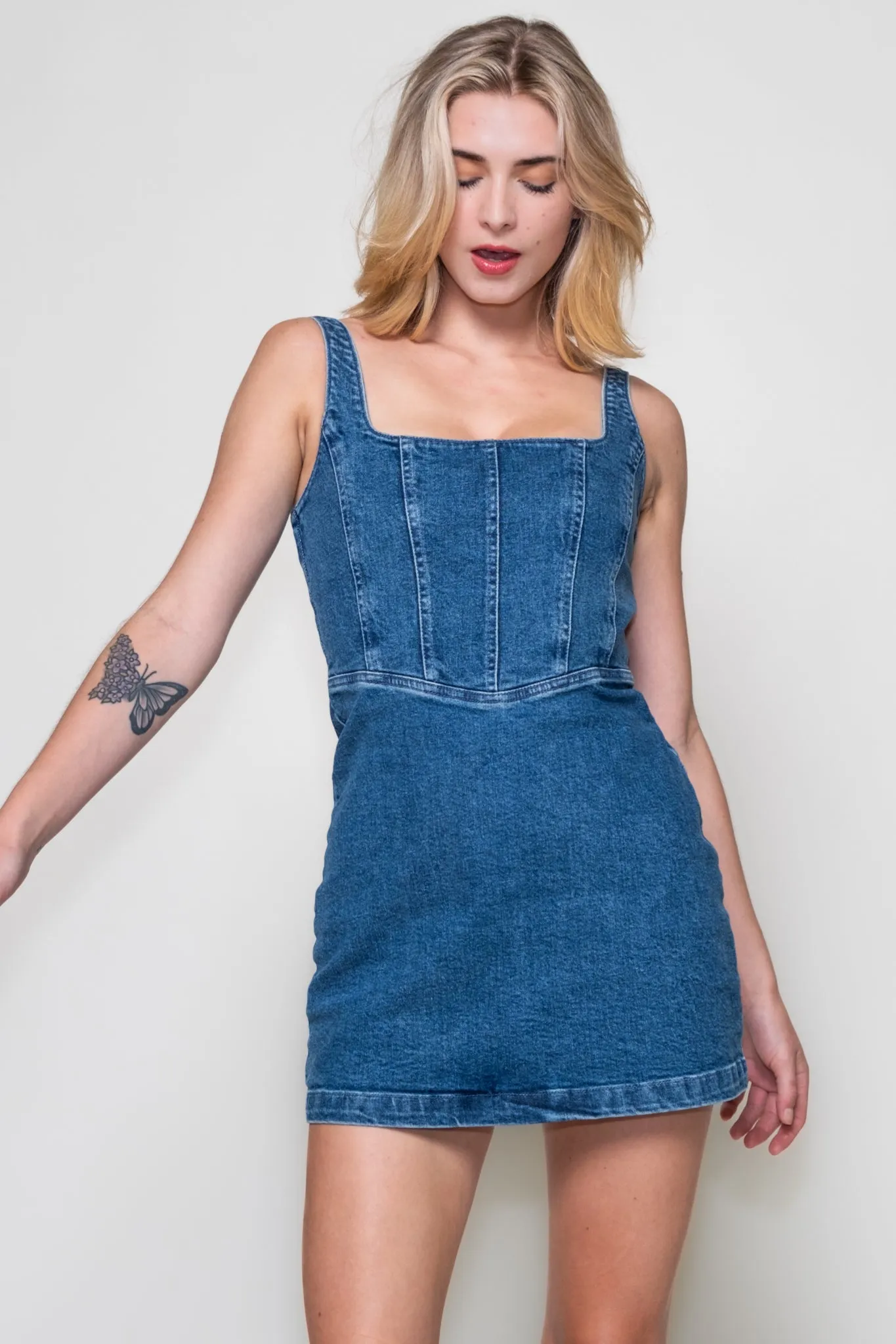 Show Me Your Mumu Denim Corset Mini Dress