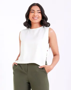 Side Buttoned Round Neck Sleeveless Top