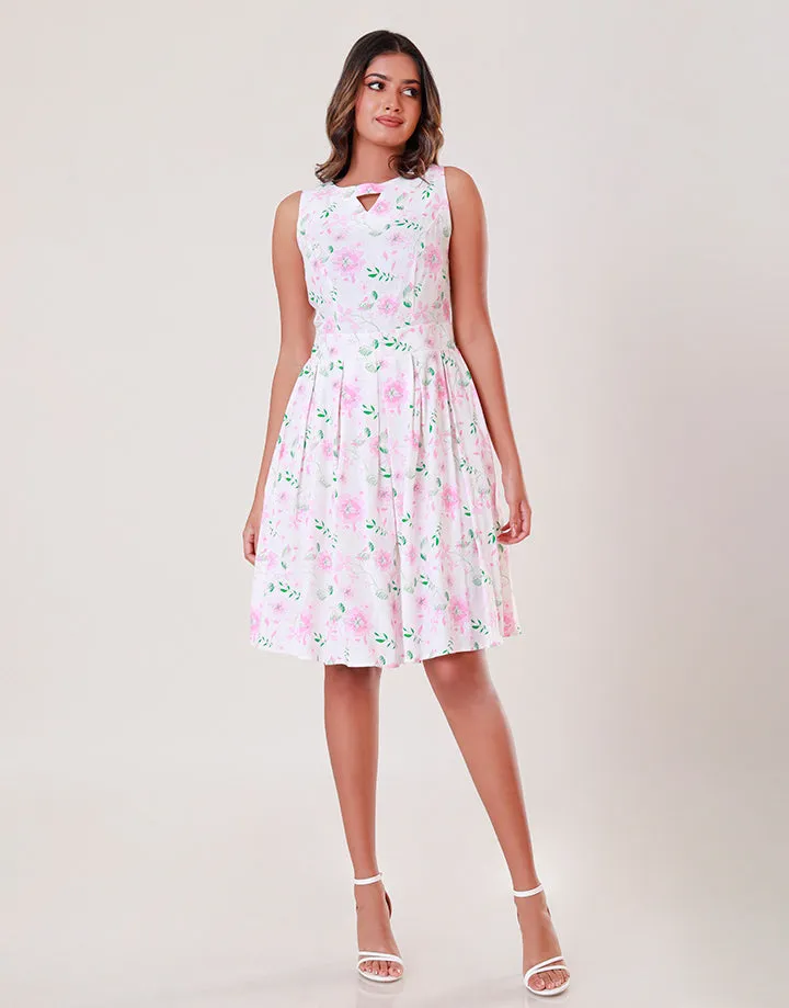 Sleeveless Floral Dress with Pleated Skirt