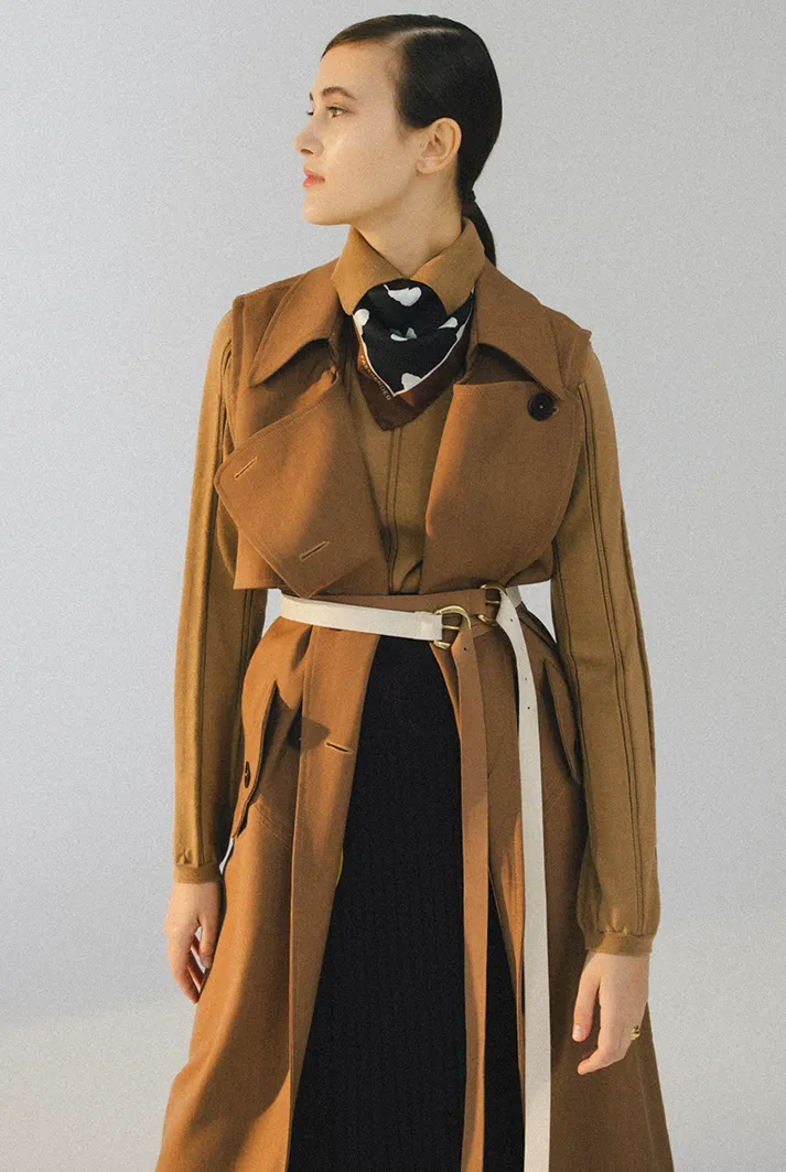 Sleeveless Trench Vest with Oversized Collar