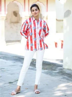 Striped Oversized Floral Cotton Shirt