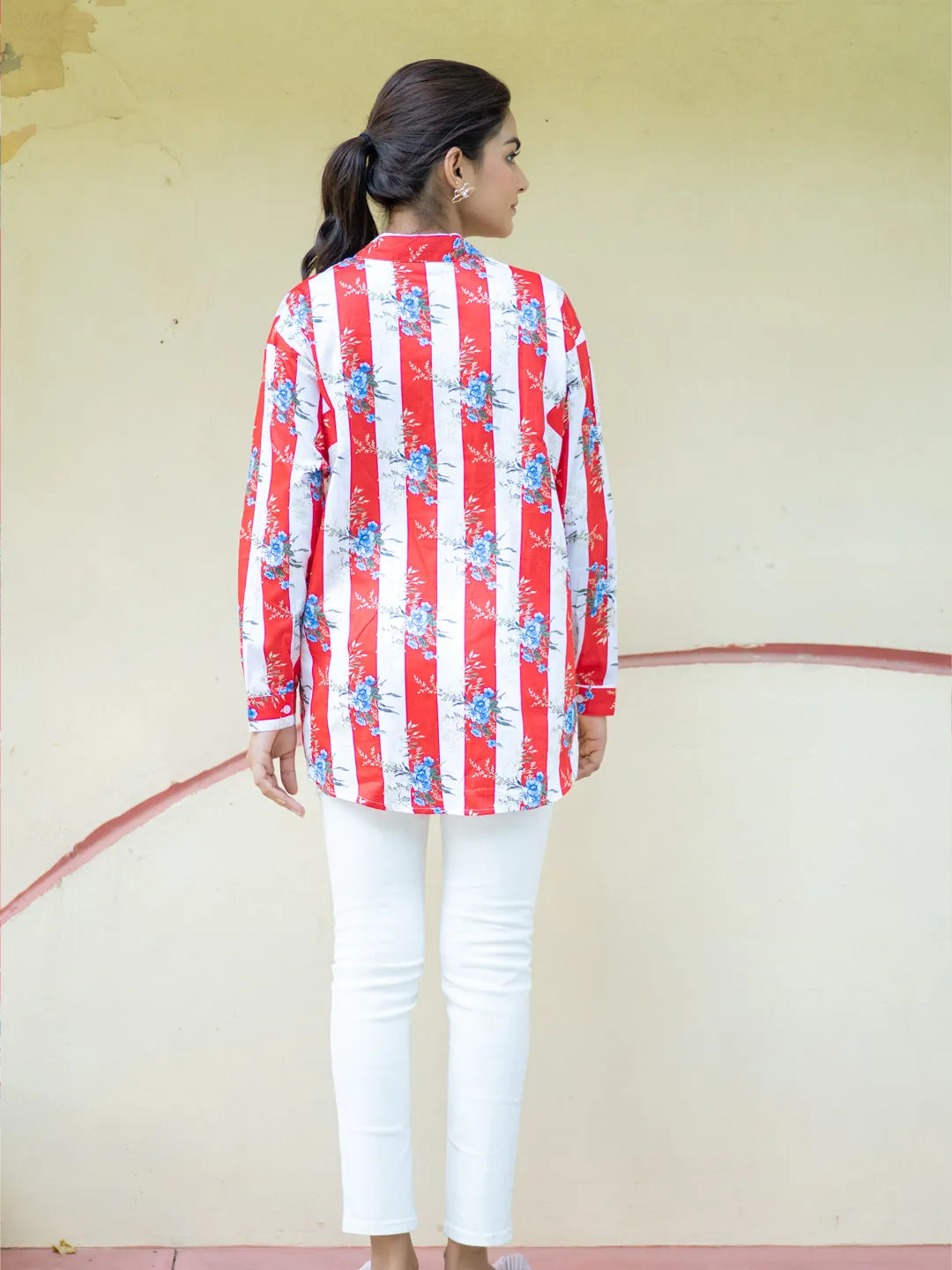 Striped Oversized Floral Cotton Shirt