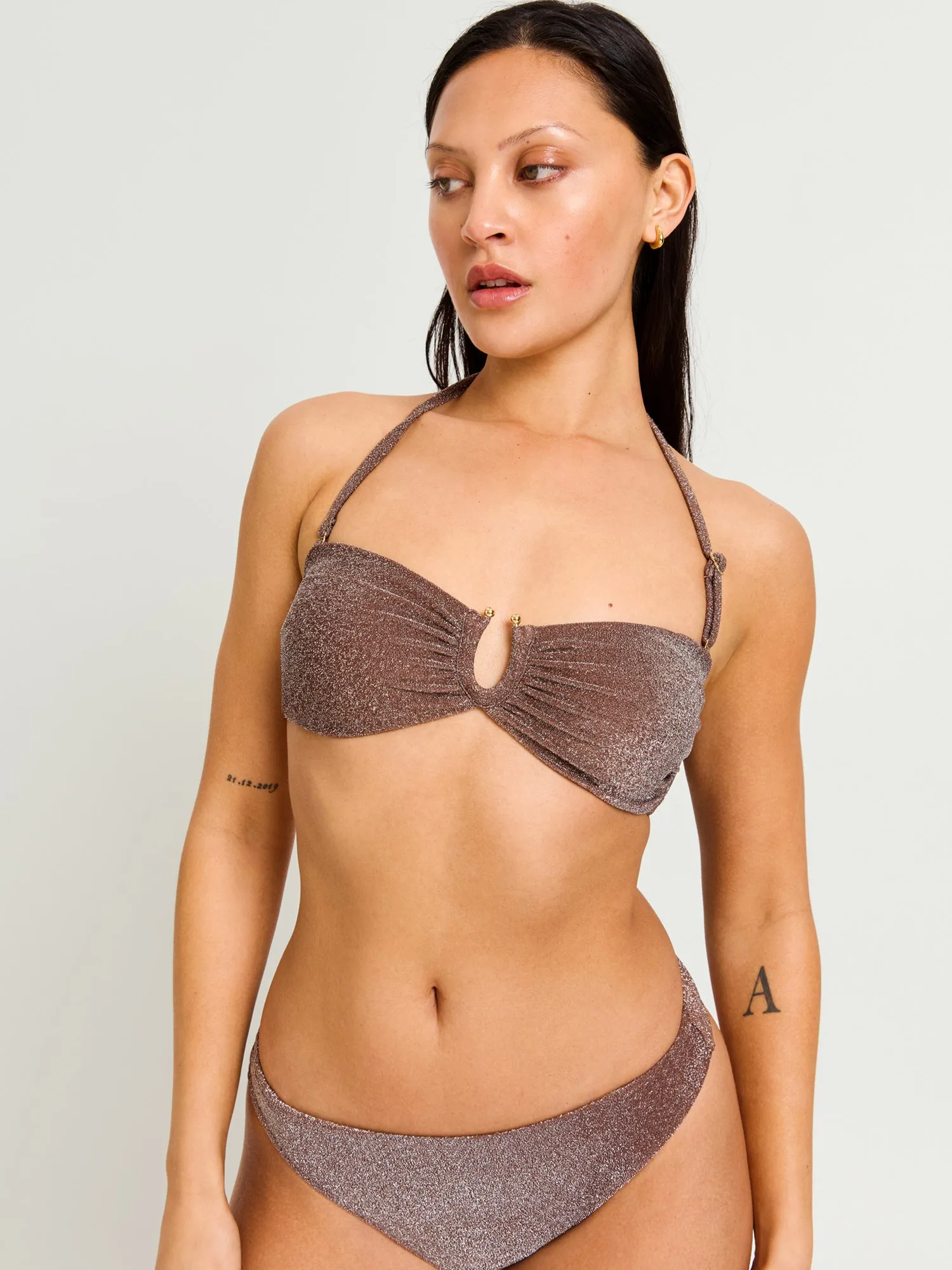 Swimwear Shimmer Tie Back Bandeau Top Espresso