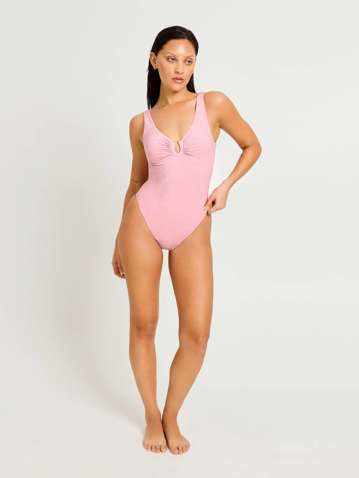 Swimwear Shimmer V Neck One Piece Light-Moderate Peony Pink