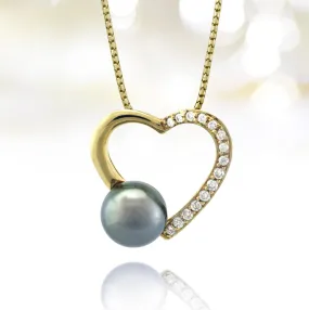 Tahitian pearl pendant - 18k yellow gold with diamonds - Forever