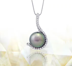 Tahitian pearl pendant in silver - Rainbow drops- PESZPE00074