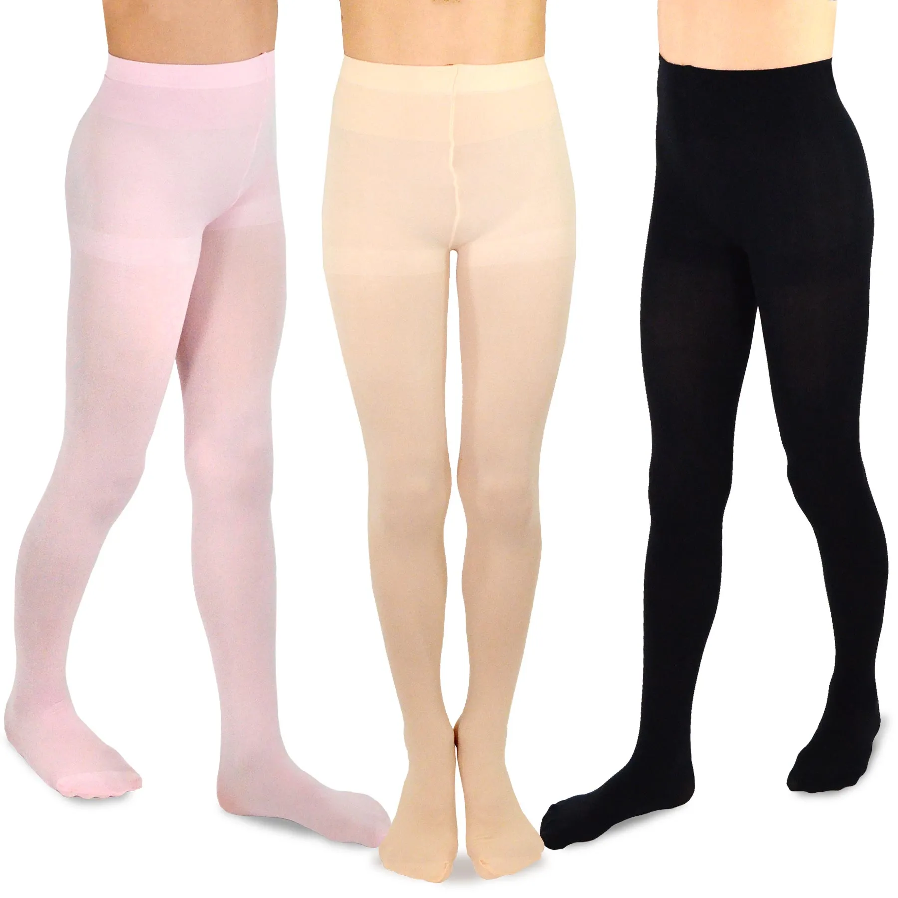 TeeHee Socks Kid's Casual Microfiber Tights Black, Pink, Peach 3-Pack (T1612)