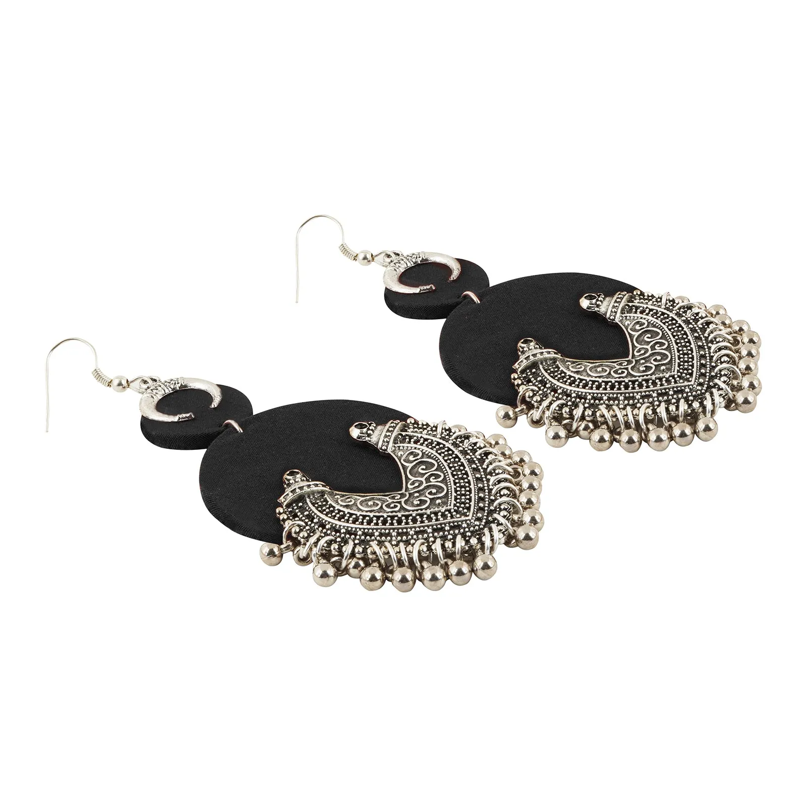 Teejh Aashna Black Fabric and Silver Oxidised Earring