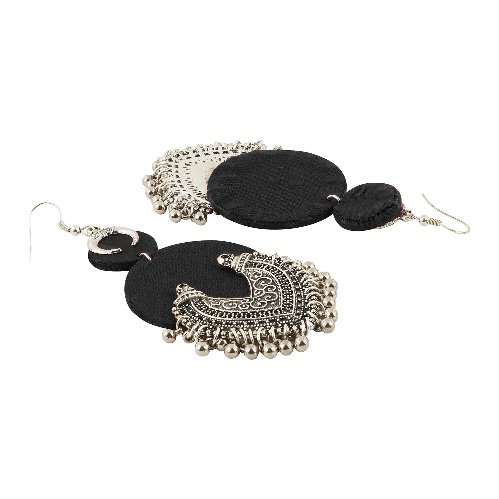 Teejh Aashna Black Fabric and Silver Oxidised Earring