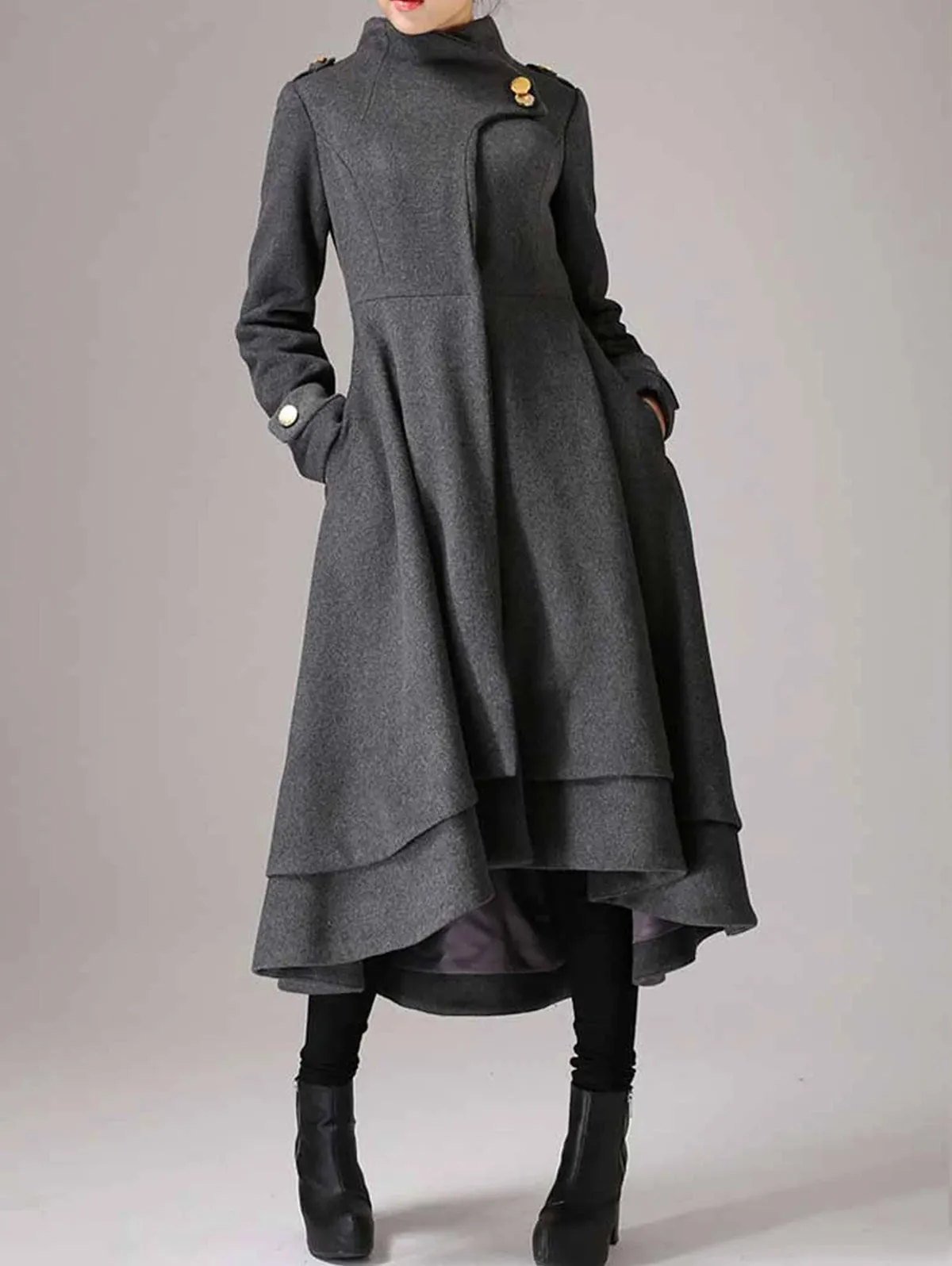 Vintage Women Medieval Long Coat Autumn Slim Waist Winter Maxi Dress 19th Century Retro Layered Hem Trench Coat Long Outerwear