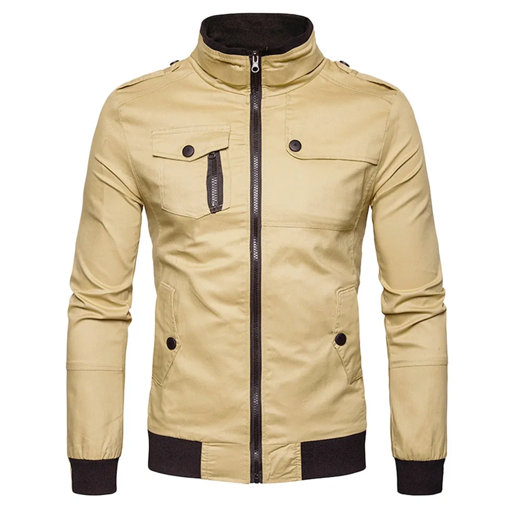 West Louis™ Epaulet Design Pockets Zip Up Jacket