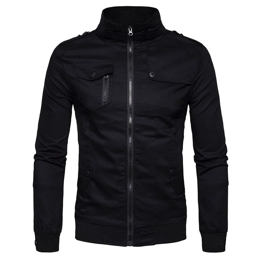 West Louis™ Epaulet Design Pockets Zip Up Jacket